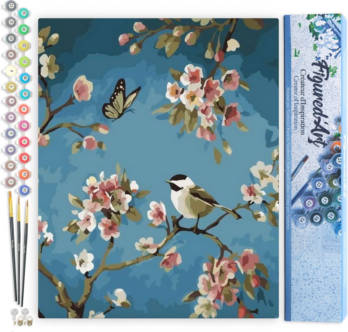 FiguredArt Schilderen op Nummer Volwassenen canvas Vogels schilderen 1 - Handwerk acrylverf Kit DIY Compleet - 40x50cm zonder frame